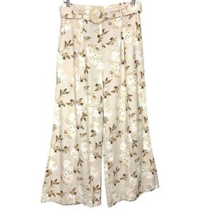 House Harlow Beige Wide Leg Floral Trouser Linen Bld Hi Rise Pant Sz12 Boho Chic
